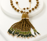 Isaac Mizrahi Live! Double Row Beaded Tassel Necklace, Green